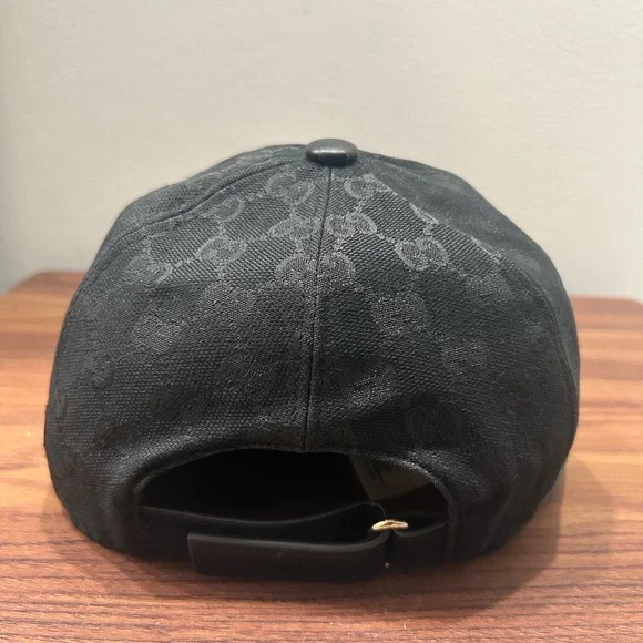 Gucci GG Canvas Baseball Cap Black Web Stripe Sherry Line Hat - Picture 4 of 4